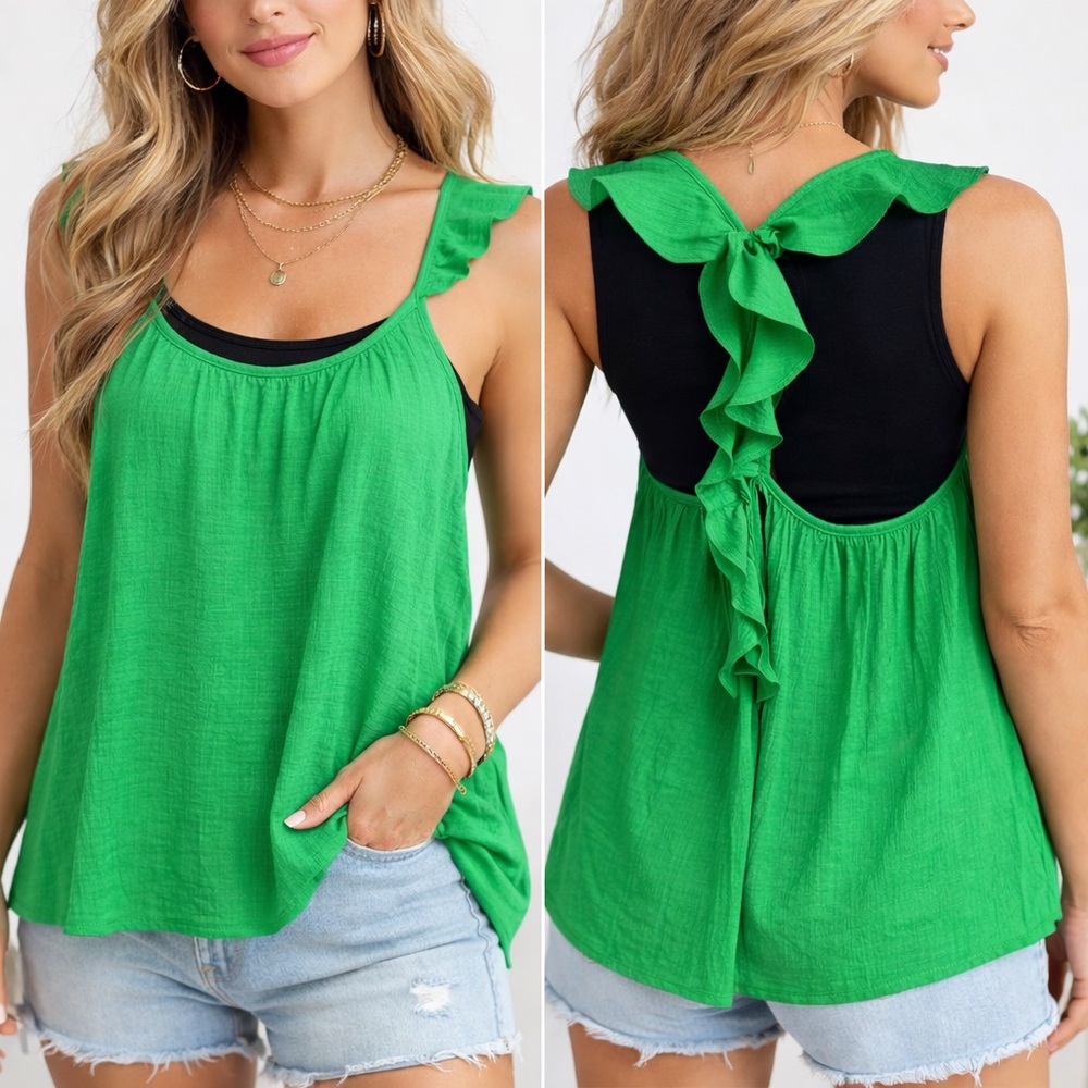 Hayden Green Ruffled Sleeveless Tank Top